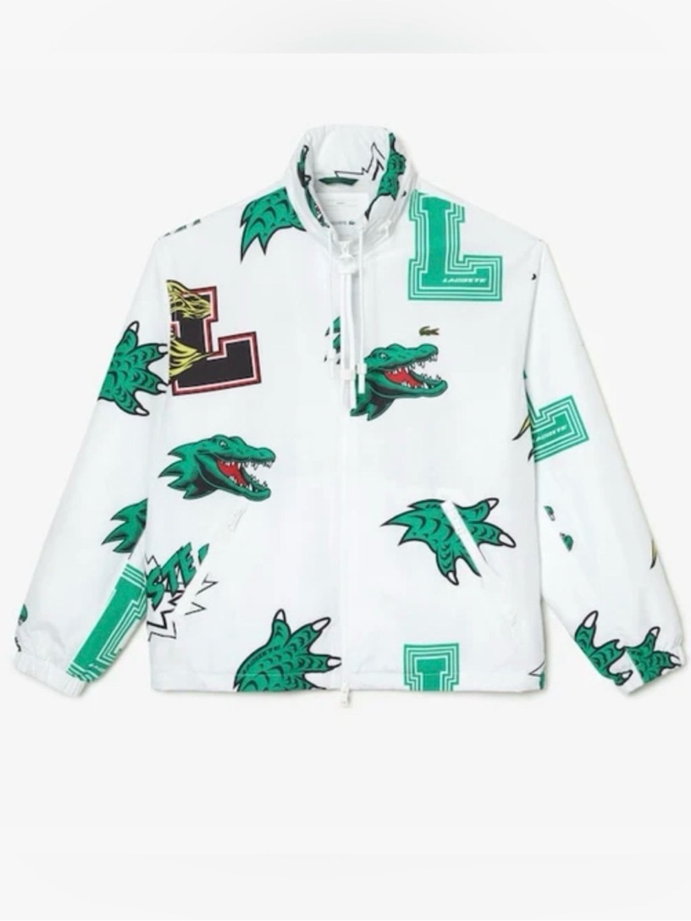 Lacoste Unisex Holiday Water-Repellent Taffeta Logo Jacket White/Multi, Size L